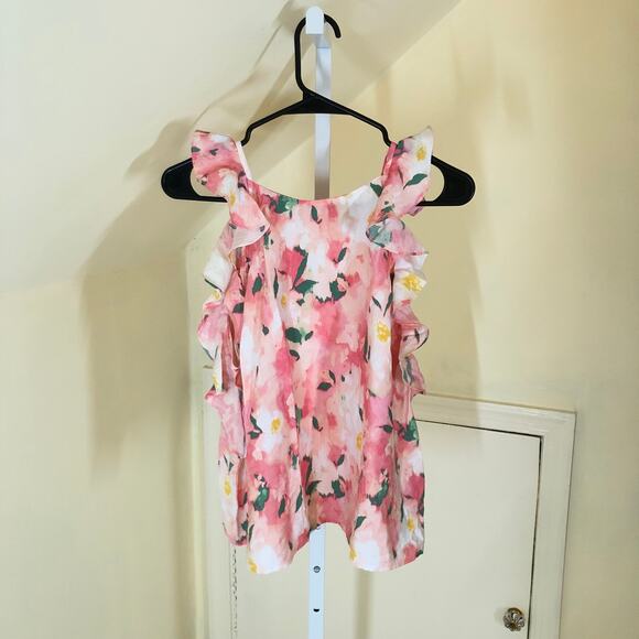 A New Day NWT Women's Pink Floral Ruffle Sleeveless Blouse Size L - Picture 1 of 8